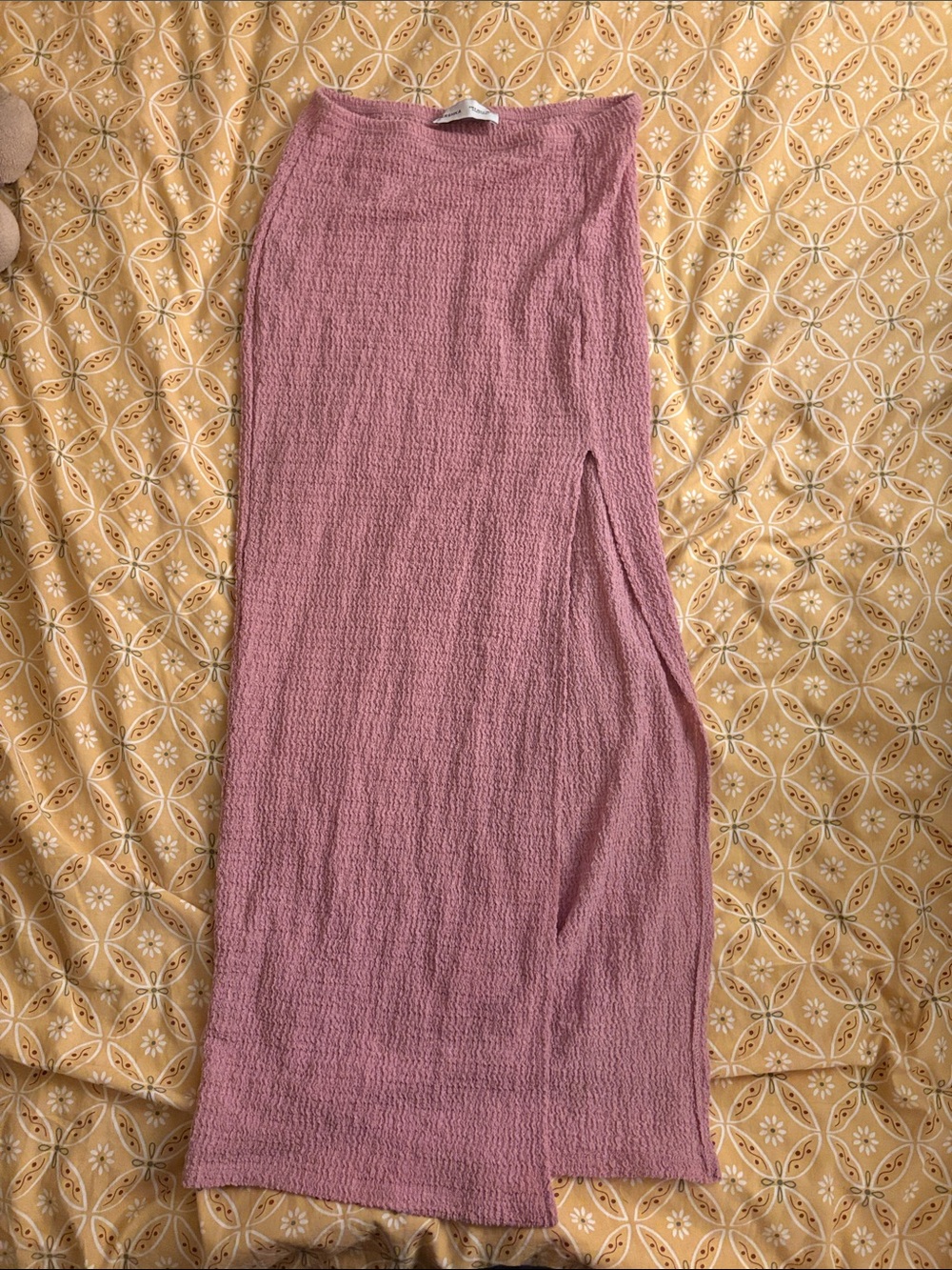 Bershka Mauve Pink Smocked Midi Skirt with Side Slit